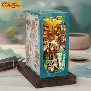 Puzzles 3D CUTEBEE Antiquity Book Nook Kit de maison de poupée de style chinois avec couvercle anti-poussière à lumière tactile Puzzle 3D jouet idées cadeaux Su Dongpos Life 240314