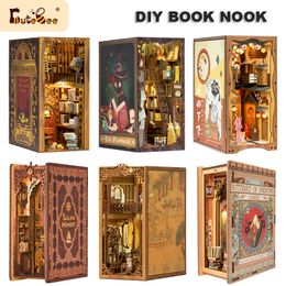 3D Puzzles CuteBee Puzzle 3D DIY Book Nook Kit Eternal Bookstore Houten Dollhouse met licht Magic Pharmacist Building Model Toys For Gifts 230427