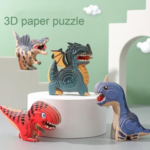 3D Puzzels Dinosaurus 3D Papier Puzzel Voor Kinderen Educatief Montessori Speelgoed Grappige DIY Handmatige Montage Driedimensionaal Model Speelgoed voor Jongen Meisje 230627