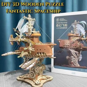 Puzzles 3D Bricolage 3D en bois Puzzle fantastique vaisseau spatial populaire assemblage modèle Kit voilier Miniature jouet décor à la maison enfant garçon fille cadeau d'anniversaire 240314