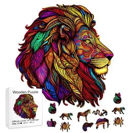 Rompecabezas 3D DIY Crafts Family Interactive Games para adultos Regalos Animales Rompecabezas de madera Lion Wood Toy Forma Irregular Jigsaw Puzzle 240419