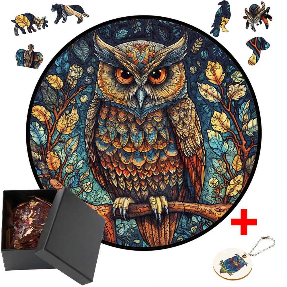 3D Puzzles DIY Crafts Owl Animal Wooden Puzzles For Adults Kid Brain Trainer Family Interactive Game Difficulty Wood Toy Adult Kid game 240419