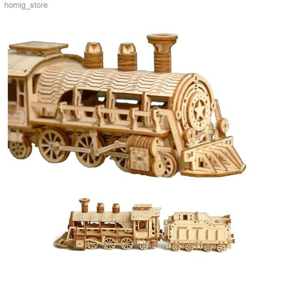 Puzzles 3D Diy Locomotora de madera Jigsaw Toys Building Child Buzzles Ladrillos de trabajo hechos a mano para adolescentes Adultos 3D Modelos de tren clásico Regalo Y240415