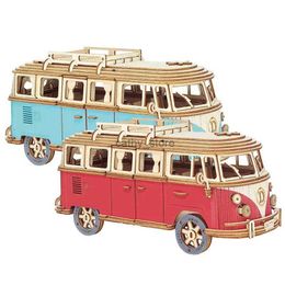 Puzzles 3D DIY Manuel Assemblage Modèle De Voiture En Bois Rétro Bus 3D Puzzle Camping-Car Van Jouets Éducatifs Pour Enfants Cadeau Maison Chambre DécorationL231223