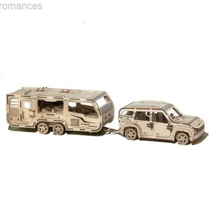 Puzzles 3D DIY RV Cars Puzzles en bois Modèle Jouets Enfants Blocs de construction Ensemble à assembler Artisanat Camion Voyage Caravane Remorque Campervan SUV 240314