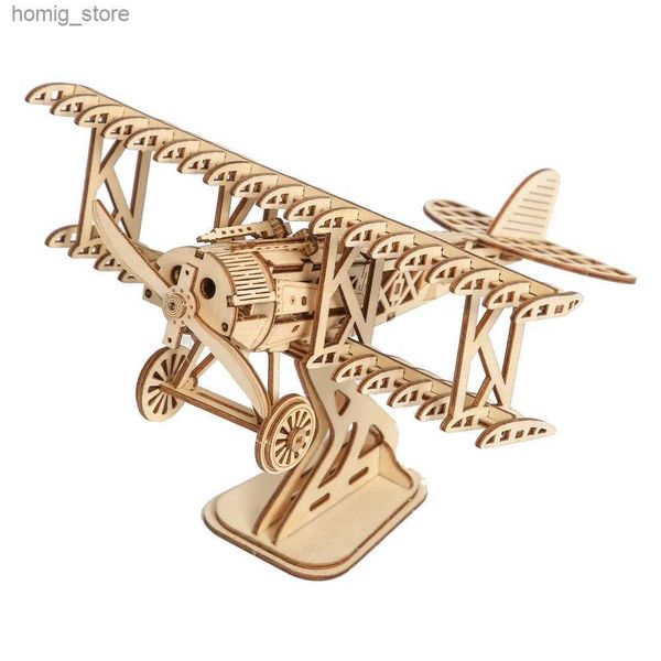 Puzzles 3D Puzzles bricolage Triplane Assemblage de puzzles en bois Enfants Assemblage 3D Blocs de construction Modèles Toys for Child Adult Airplane Gift Y240415