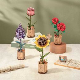 Rompecabezas 3D Diy Bouquet de flores de madera hermosos regalos de mano de la mano Materiales ecológicos Materiales de madera 3d para la decoración de las novias 240419