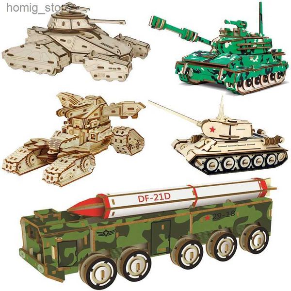 Puzzles 3D Dongfeng Missile 3D Boys en bois Puzzles Modèle de simulation militaire Jigsaw T-34 KV-2 Tank Toys pour enfants Décoration de table Y240415