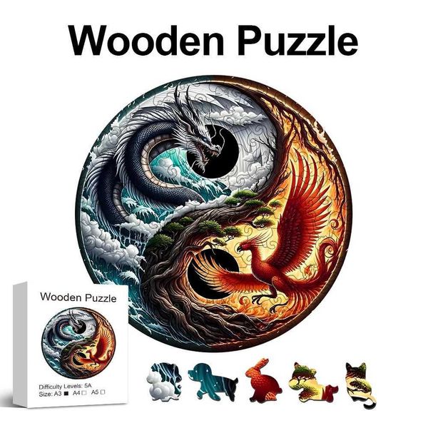 Puzzles 3D Dragon et Phoenix THÈME PUBIDE WOODEN PUBLITE UNIQUEMENT IRRÉGULAIRE Animal Toys Creative Handmade Decorations Gift 240419