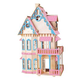 3D-puzzels Educatief 3D houten huisspeelgoed DIY-sets Gotisch villahuis Bouwspeelgoedmodellen Geschilderde kleurenpuzzel voor kinderen Verjaardagscadeau 231130