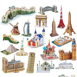 Puzzles 3D Célèbre modèle de construction d'architecture mondiale Matériel en carton Bâtiments de bricolage Modèles Ornements Enfants Intelligence Apprentissage Educ Dhldc