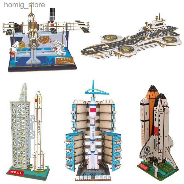 Puzzles 3D Helicarrier Puzzles Puzzles en bois en bois DIY Science aérospatiale et technologie Modèle militaire Toys éducatifs pour enfants Y240415