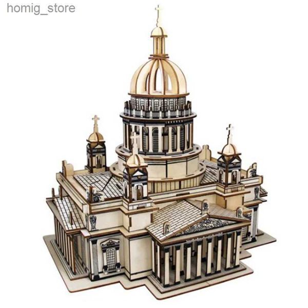 Puzzles 3D Cathédrale Issa Kiev 3d puzzle en bois Jigsaw célèbre église grande taille Modèle de construction en bois BIBUT DIY Toys for Children Kids Gift Y240415