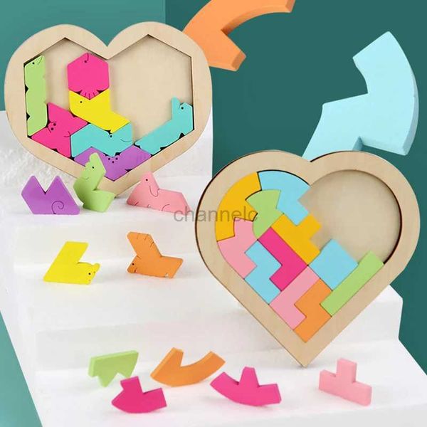 Rompecabezas 3D Kids Wooden Juego de rompecabezas 3d colorido Jigsaw TanGram Toys Heart Shape Baby Montessori Toys Educational Learning Toys 240419