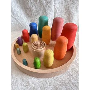 3D Rompecabezas Juguetes de madera para niños Beech Rainbow Bowling Bowls Molls Matryoshka Craft coleccionable Play 240419