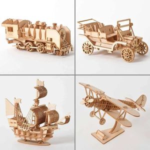 3D Puzzles Laser Cutting DIY Saileboat Airplane Toy 3D Wooden Puzzle Toy Montel Model Kit Desktop Decoratie voor Childrenl2404