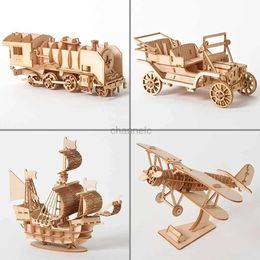 Puzzles 3D Laser Coute DIY Shile Shile Train Airplane Toys 3D Puzzle en bois Modèle d'assemblage de jouets Kits Desk Decoration pour enfants enfants 240419