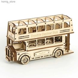 Puzzles 3D Puzzles Laser Couture Bus à double decker 3D Puzzle en bois Toys Child Diy Assembly Kits Assemble Blocs Blocs Models for Kid Adult Cars Y240415