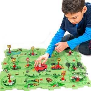 Rompecabezas 3D Juego de mesa lógica para niños Jigsaw Toys Race Car Track Slot Rail Monetssori Educativo 231218