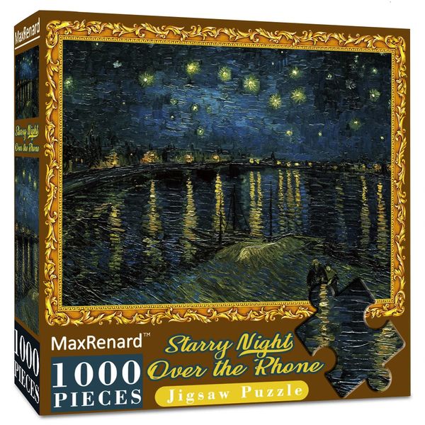 3D Puzzles Maxrenard Jigsaw Puzzle 1000 Piezas Fine Art Van Gogh Starry Night Over the Rhone Paper ambientalmente amigable Navidad 231219
