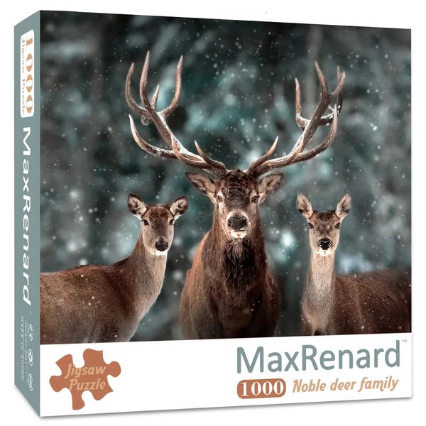 Puzzles 3D MaxRenard Puzzle 1000 pièces pour adulte animal famille de cerfs papier respectueux de l'environnement jouet cadeau de Noël 231219