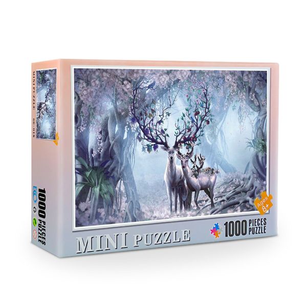 Puzzles 3D Mini Adulte Puzzle 1000 Elk Forest Brain Storm Éducation Jouets Dessin Animé Cadeau Papier Puzzle 26x38cm Projet En Gros 230427