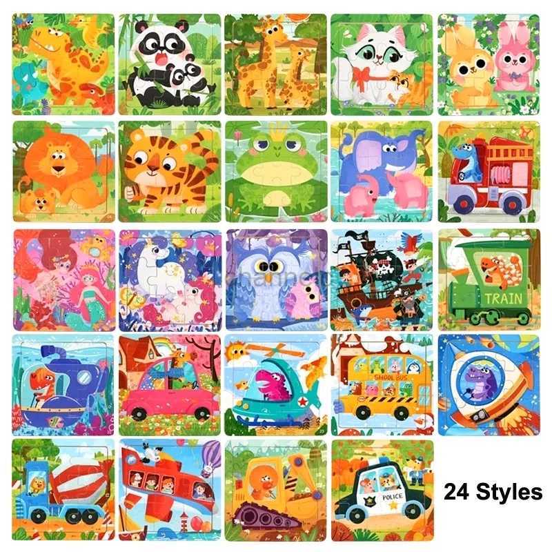 3D Puzzles Montessori 3D Puzzle Wooden Toys for Children Cartoon Animal Vehicle Wood Jigsaw Puzzle Educational Learning Toys for Kids 240419