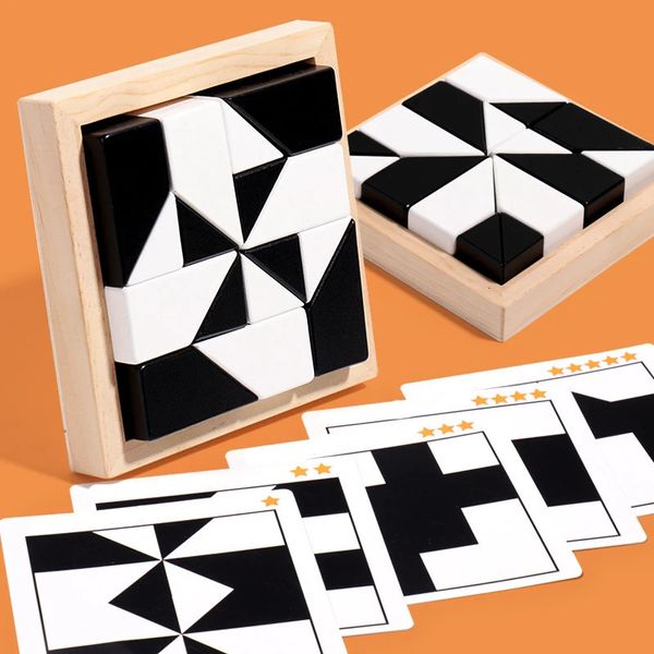 Puzzles 3D Montessori Forme géométrique Blocs de construction Puzzle en bois Enfants Éducatif Pensée logique Formation Jeu Cadeaux 231219
