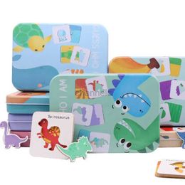 Puzzles 3D Montessori Wood Toys Kid Cognition Puzzles Game Cartoon Cartes English Learn FlashCard Association Early Educational Toy Iron Box 240419