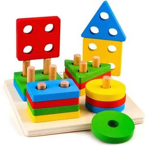 Puzzles 3D Puzzles Montessori Tri en bois Toying Toys Toddlers Préscolaire Fine Motor Touet Kids Reconnaissance Couleur Forme Puzzles Puzzles Toy 240419