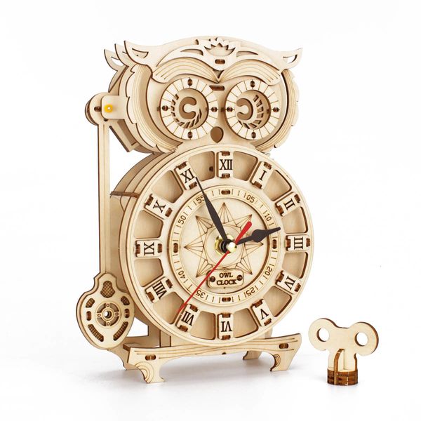 Puzzles 3D Hibou Bureau Debout Pendule Horloge Modèle Mécanique DIY Kits Puzzle 3D En Bois pour La Décoration De La Maison Enfants Adultes Cadeau D'anniversaire 230508