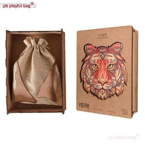 Puzzles 3D PB Sac ludique Boîte en bois de forme irrégulière Animal Année du tigre Puzzle Jouets éducatifs pour enfants Cadeau de tigre chinois UG208 240314