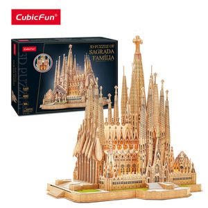 Rompecabezas 3D piezas grandes LED España Sagrada movible iglesia modelo Kits catedral regalos para adultos niños 230616