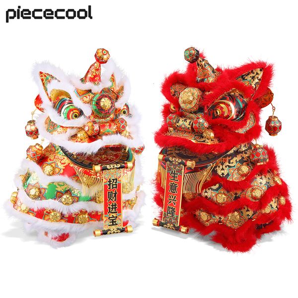 Puzzles 3D Piececool Metal Puzzle Danse Chinoise Lion Jigsaw Modèle Kits pour Adolescents Casse-tête Adulte 230616
