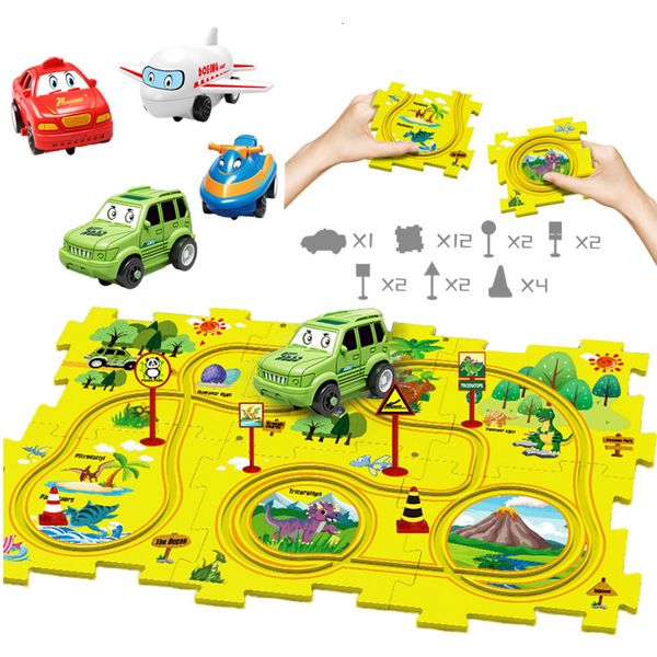 Puzzles 3D Puzzle Wagon Jouets pour Enfants Dessin Animé Dinosaures Trafic Tangram avec Voiture Électrique Puzzle Éducatif Jouet Enfants Cadeau 230630