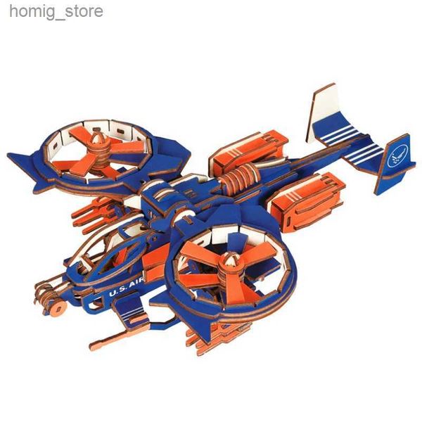 Rompecabezas 3D RDA Gunship 3d Rompecabezas de madera Airplane Modelo de simulación de rompecabezas Toys Educational Toys para niños Regalo Y240415