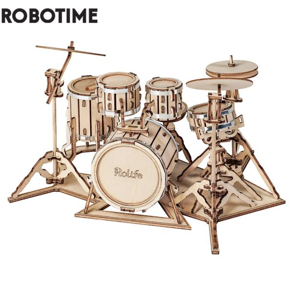 Puzzles 3D Robotime Instrument de musique 3D jeu de puzzle en bois assemblage tambour de saxophone 4 types kit de bricolage accordéon violoncelle jouet cadeau pour enfants 231212