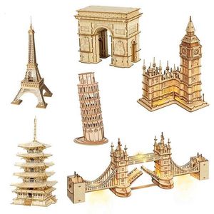 Puzzles 3D Robome 3d jeu de puzzle en bois Big Ben Tower Bridge Pagoda Modèle Modèle Toy Childrens Birthday Giftl2404