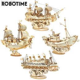 Puzzles 3D Robotime 3D Puzzle en bois Jeux de bateau Ship Model Toys for Children Kids Girls Birthday Gift Y240415