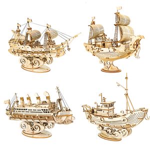 Puzzles 3D Robotime 3d Bozzle Wooden Games Boats Ship Model Toys for Children Kids Girls Birthday Gift 230420