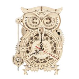 Puzzles 3D Robotime ROKR 3D Puzzle en bois hibou horloge modèle Kit de construction jouets pour enfants enfants garçons LK503L231223