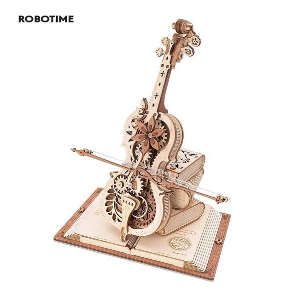 Puzzles 3D RoboTime ROKR 3D Puzzle en bois magique magique de violoncelle de musique mécanique mobile et enfant amusant jouet créatif AMK63L2404