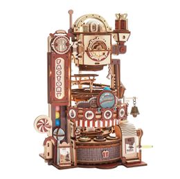 3D-puzzels Robotime ROKR 420 stuks DIY chocoladefabriek 3D houten puzzel montage knikkerbaan speelgoed cadeau voor kinderen tieners volwassenen LGA02 231130