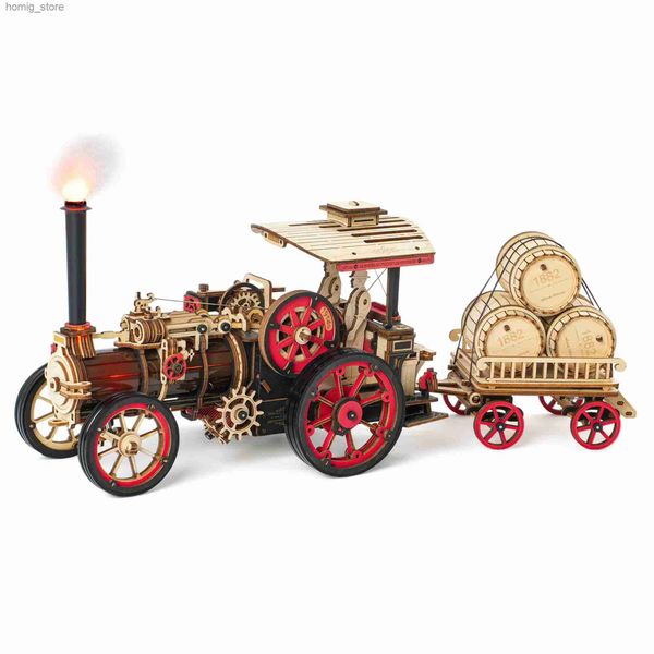 Puzzles 3D Puzzles RoboTime Rokr Car Model Building Building 3d Wood Puzzle Kit 1 28 Mécanical Steam Locomotive Awesome Gifts for Adults Teens Y240415