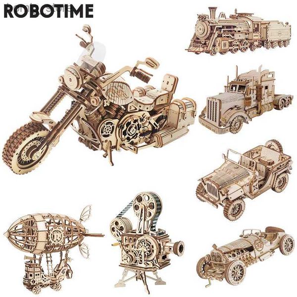 Puzzles 3D RoboTime ROKR Diy 3D Wood Puzzle Gear Model Building Kit Toys Gift for Childre