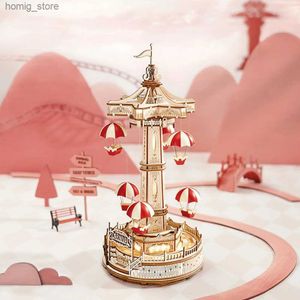 3D Puzzles Robotime Rokr Parachute Tower Diy Music Box Building Block Amusement Park -serie voor kinderen Volwassenen Easy Assembly 3D houten puzzel Y240415