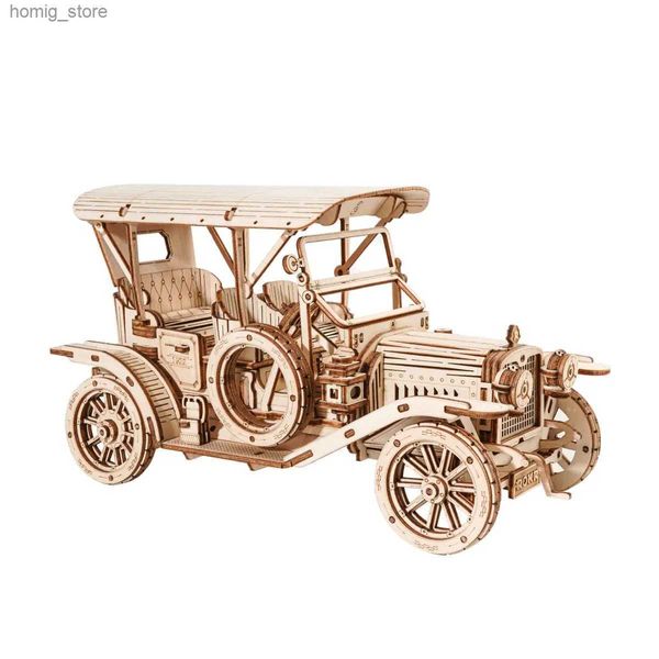 Puzzles 3D RoboTime Rokr Vintage Car Wooden3d Puzz Cart Toy Assembly Modèle Modèle de construction Kits pour enfants Gifts d'anniversaire pour enfants Y240415