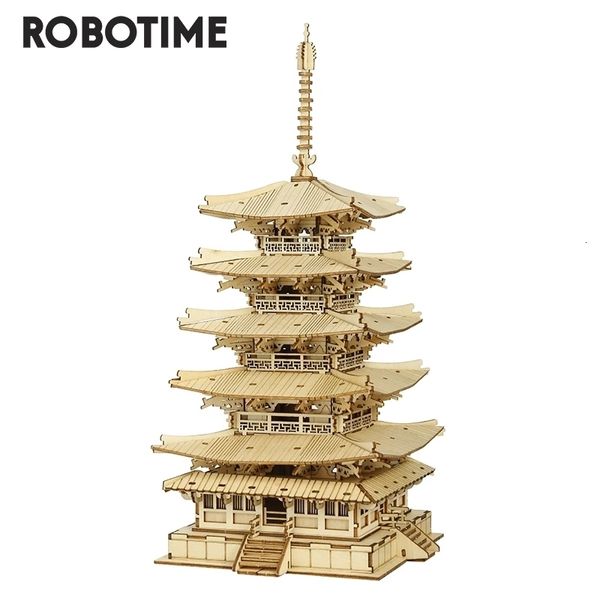 Puzzles 3D Robotime Rolife 275pcs DIY Fivestoried Pagoda Jeu de Puzzle en Bois Assemblage Constructeur Jouet Cadeau pour Enfants Adolescent Adulte TGN02 230616