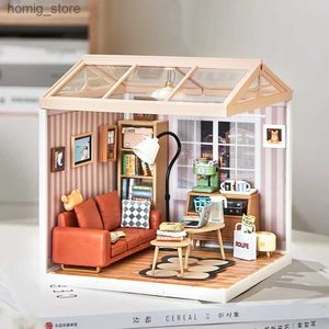 3D Puzzles Robotime Rolife 3D Puzzle Super Store gezellige Living Lounge Plastic Diy Miniature House Kit LED Bouwstenen voor volwassenen Vrouwen Y240415