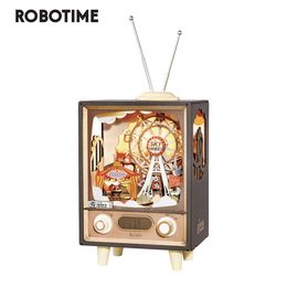 Puzzles 3D Robotime Rolife Kit de construction de boîte à musique en bois 3D Sunset Carnie Wood Puzzle DIY Veilleuse Cadeau de bureau pour hommes femmes Hobby 230616